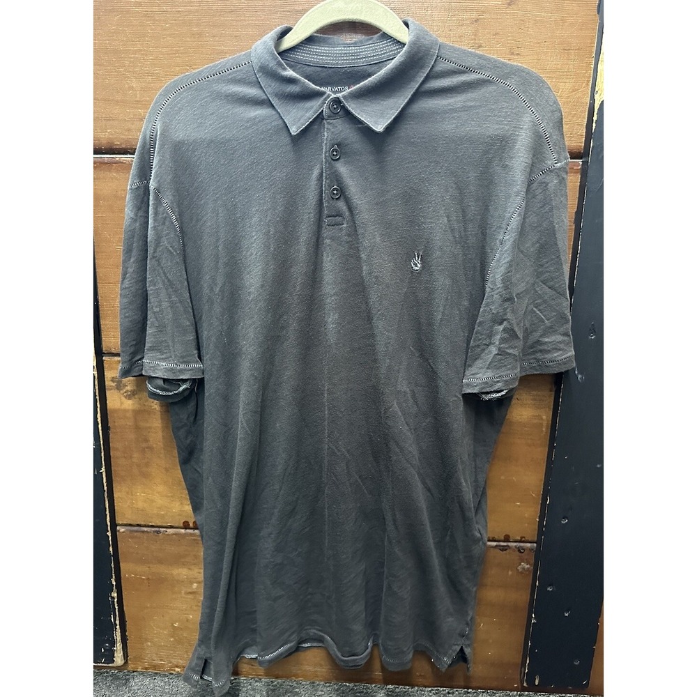 John Varvatos Star USA Men Large‎ Polo Peace Sign Short Sleeve Cotton Charcoal